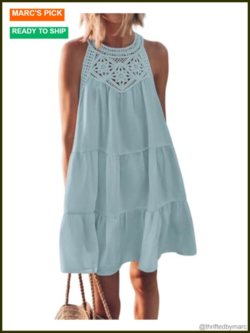 Boho Sleeveless Halter Neck Tiered Mini Sundress A-Line Summer Vacation Dress